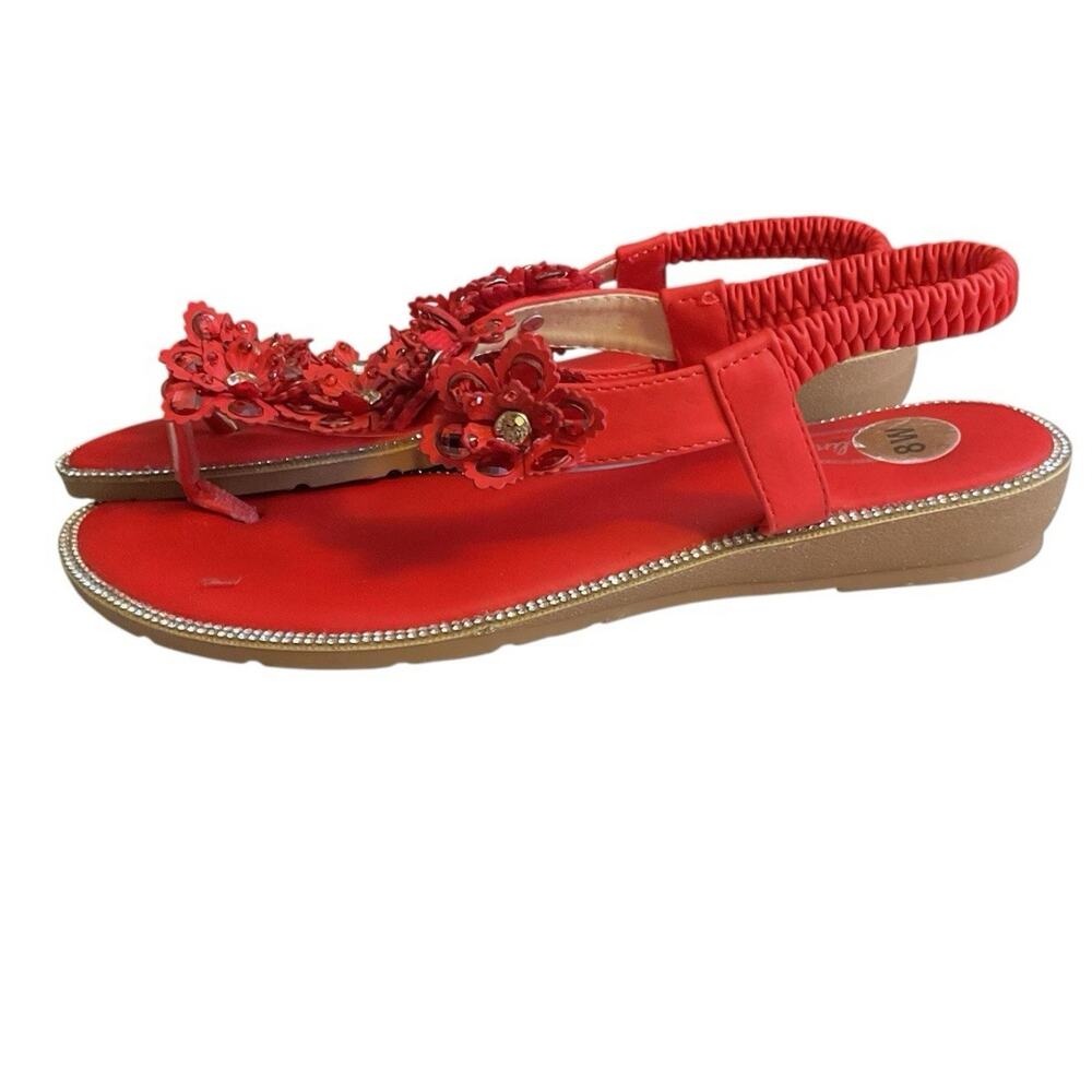 Atalina Red Beaded Floral Thong Sandals Size 8W Wide - Picture 7 of 11